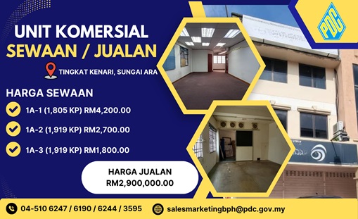 UNIT KOMERSIAL SEWAAN / JUALAN TINGKAT KENARI, SUNGAI ARA
